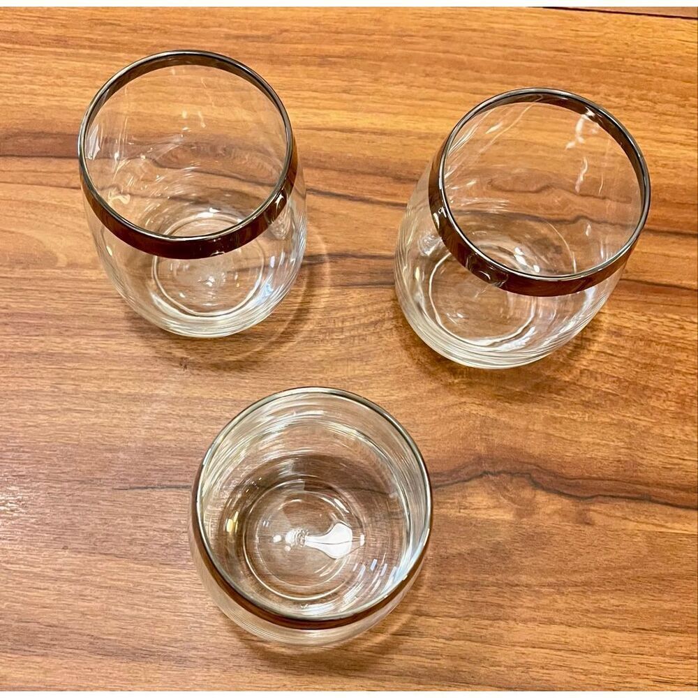 Set of 3 Roly Poly Dorothy Thorpe Silver Banded Cocktail Glasses - Picture 3 of 7